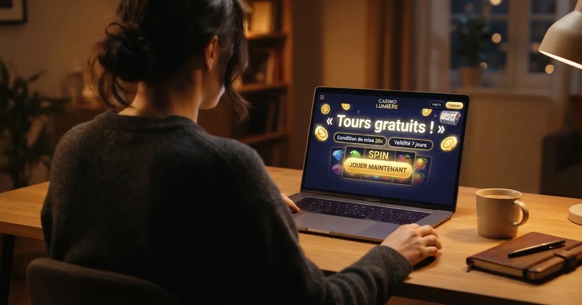 Interface en français d'un site de casino en ligne proposant des tours gratuits à l'inscription