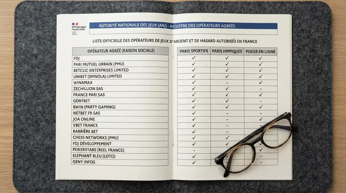 document réglementaire présentant la liste des opérateurs de jeux agréés en France