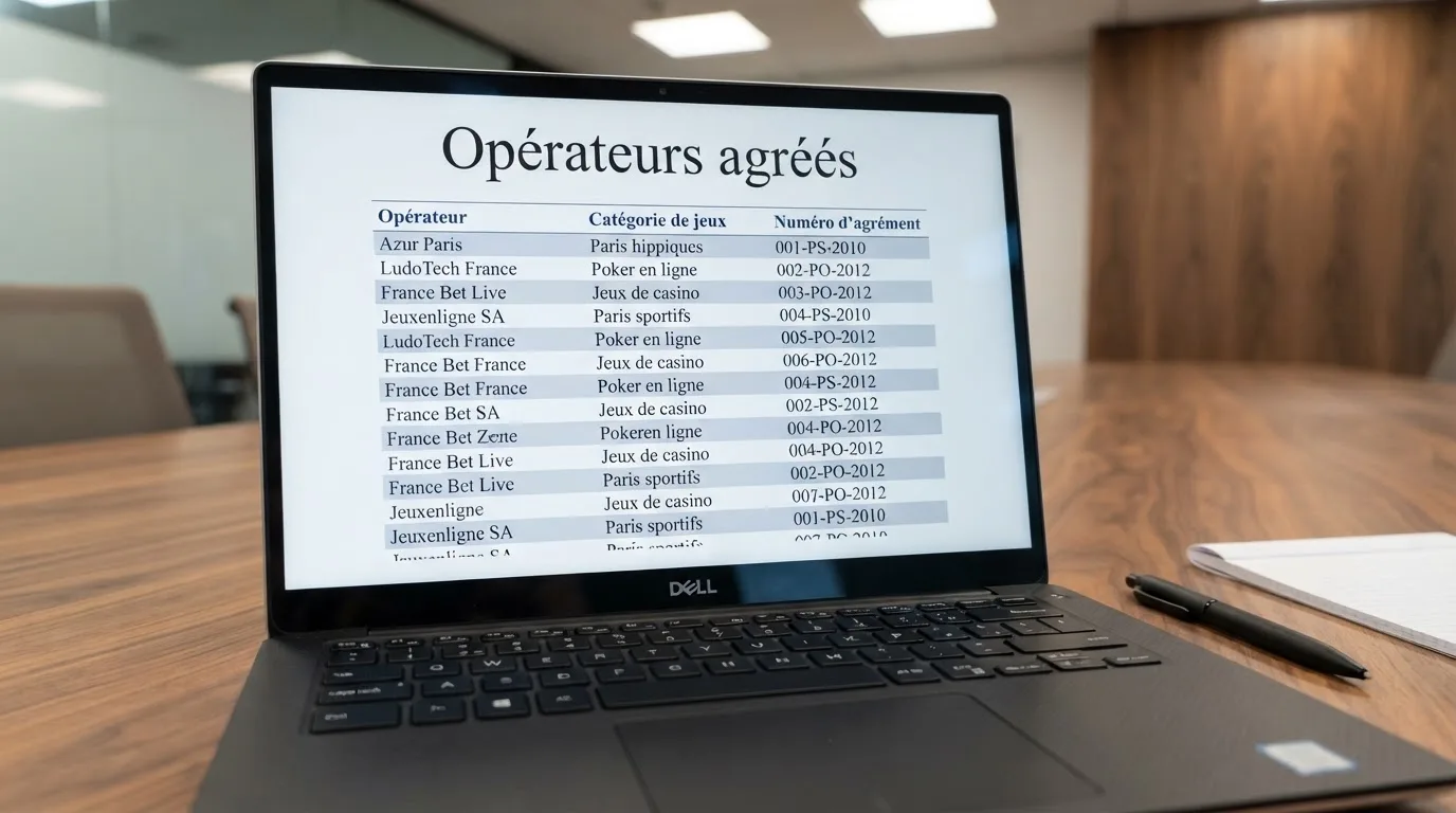 An official-looking government registry page listing licensed operator names and categories in a simple table, no logos