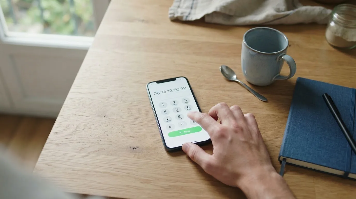 Une personne compose sur son smartphone le numéro d'un service d'aide et d'écoute pour joueurs en difficulté.