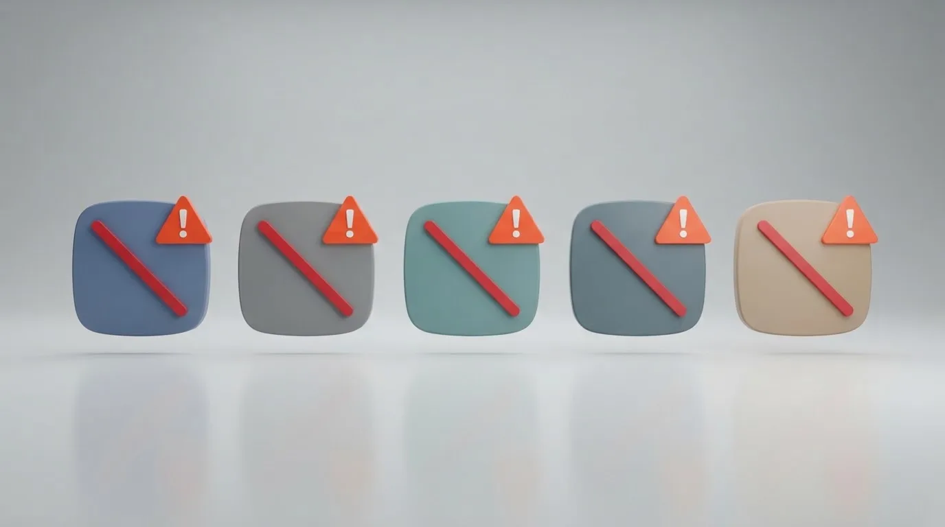 Une rangée de logos de plateformes de casino barrés d'un pictogramme d'avertissement sur fond neutre
