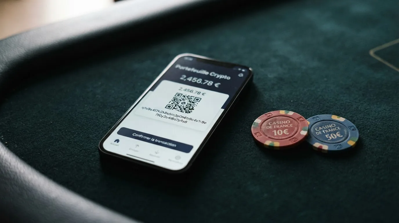 Gros plan sur une application de portefeuille crypto affichant une adresse Bitcoin Cash au format CashAddr commençant par la lettre q, sur fond de pièces BCH.