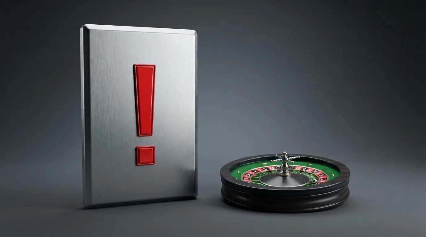 Panneau d'avertissement stylisé évoquant l'interdiction des jeux de casino en ligne en France