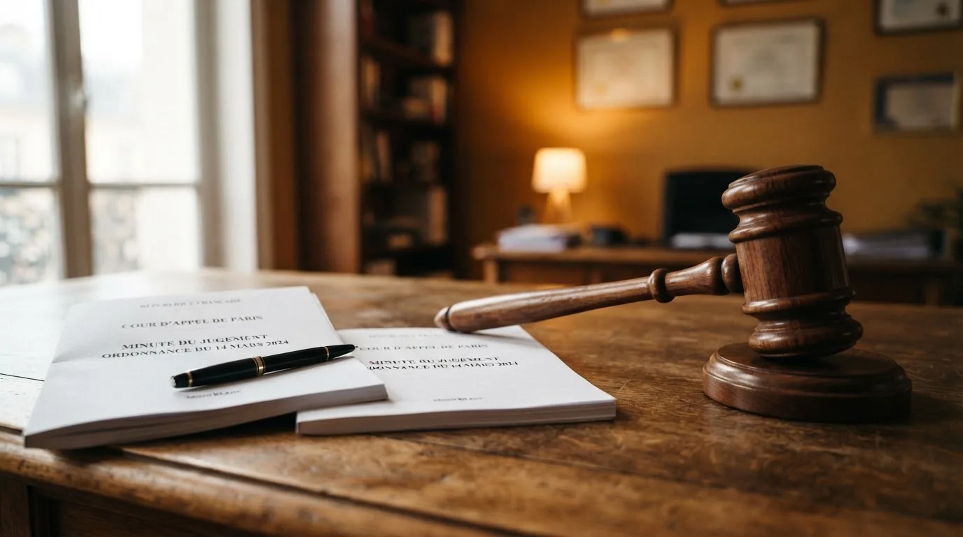 A gavel resting beside official regulatory documents on a wooden desk