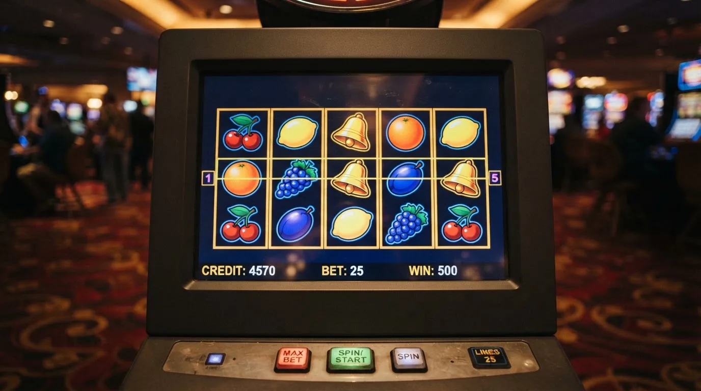 Rouleaux de machine à sous animés sur l'écran d'un casino en ligne, sans marque de casino visible