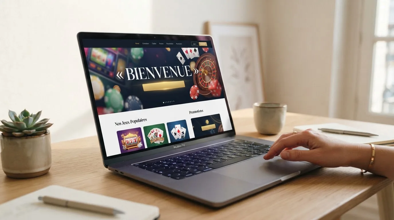 L'interface d'un casino en ligne récemment lancé affichant une bannière de bienvenue destinée aux nouveaux joueurs français.
